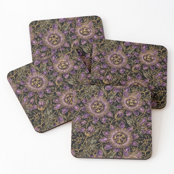 Item preview, Passionflower Gold Ink Luxury Dark Seamless Pattern designed and sold by Inkworksbyshery.