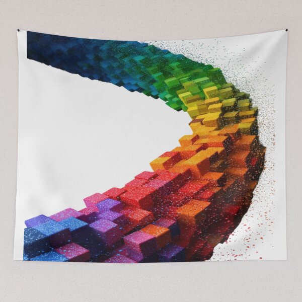 Item preview, The Moving Chromatic Ribbon, 3D Cube Rainbow Ribbon - Dynamic Abstract Art with Colored Particles designed and sold by RAYBIL.