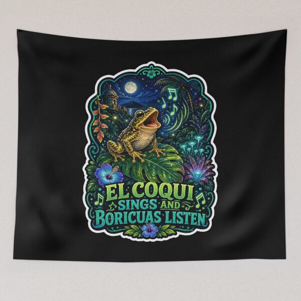 Item preview, El Coqui Sings Boricuas Listen Puerto Rico Frog designed and sold by No Limits T-Shirts.