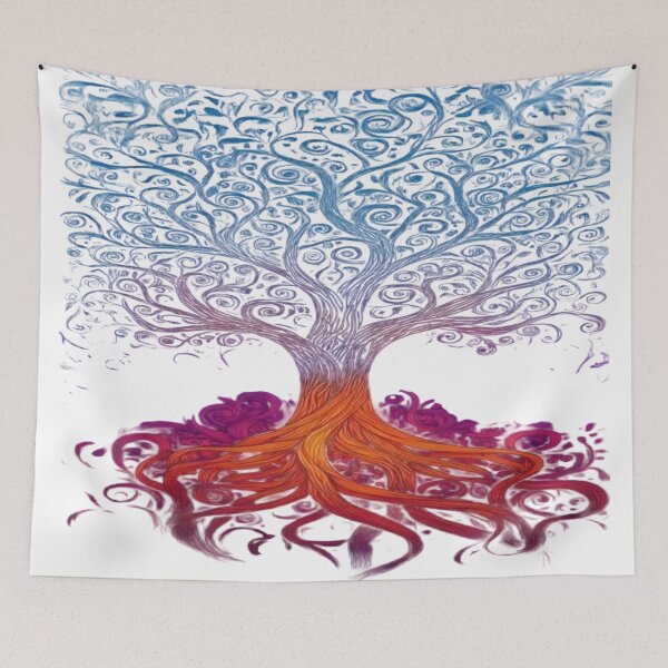 Item preview, The Tree That Connects Earth to Heaven, Spiritual Tree of Life - Red Roots and Blue Spiral Crown designed and sold by RAYBIL.