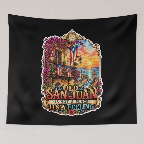 Item preview, Old San Juan Puerto Rico Flag Sunset Watercolor Art designed and sold by No Limits T-Shirts.