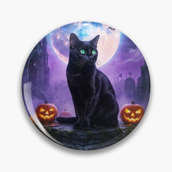 Item preview, Bombay Black Cat Halloween – Spooky Graveyard Guardian Under the Full Moon designed and sold by Ghostlycats2026.