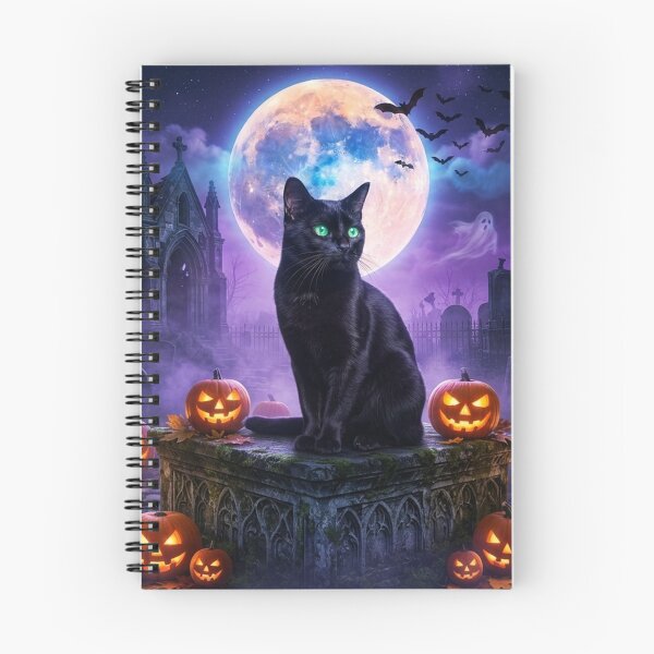 Item preview, Bombay Black Cat Halloween – Spooky Graveyard Guardian Under the Full Moon designed and sold by Ghostlycats2026.