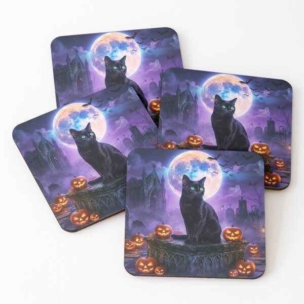 Item preview, Bombay Black Cat Halloween – Spooky Graveyard Guardian Under the Full Moon designed and sold by Ghostly Cats.