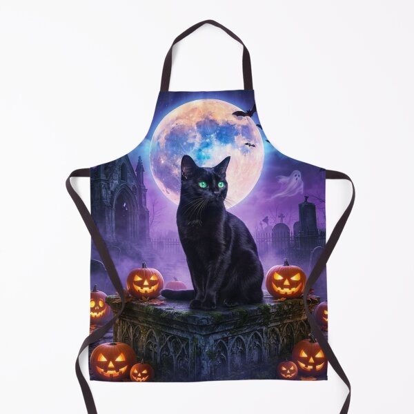 Item preview, Bombay Black Cat Halloween – Spooky Graveyard Guardian Under the Full Moon designed and sold by Ghostlycats2026.