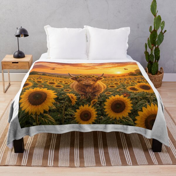 Item preview, Cute Highland Cow in Sunflower Field | Cozy Cottagecore Art designed and sold by Lumivo Studio.