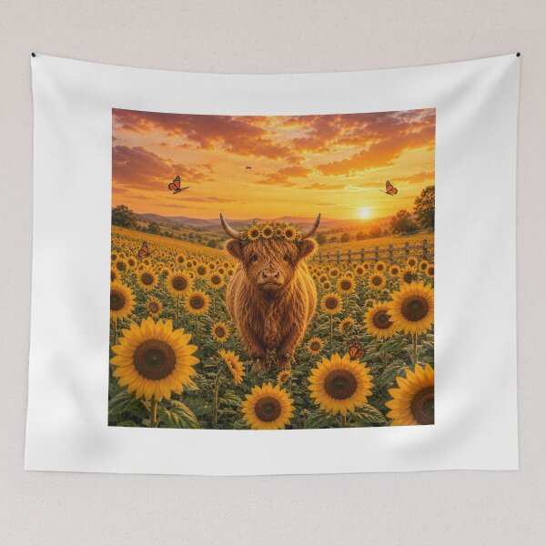 Item preview, Cute Highland Cow in Sunflower Field | Cozy Cottagecore Art designed and sold by Lumivo Studio.