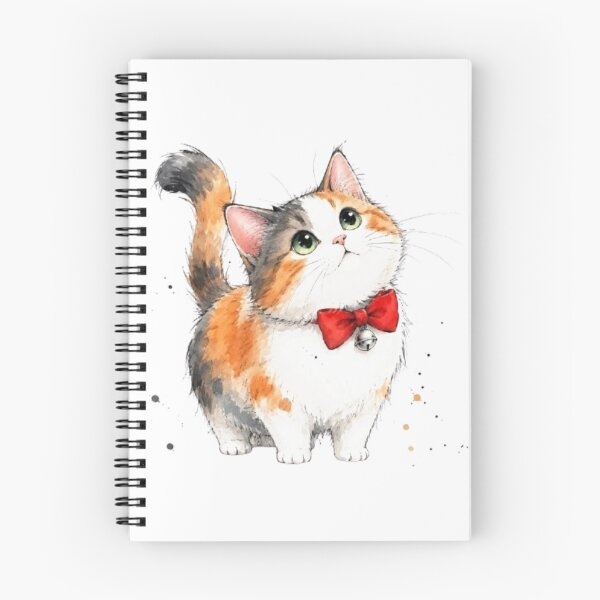 Item preview, Cute Calico Cat with Red Bow | Curious Kitten Watercolor Illustration designed and sold by Natalia-Vlad.