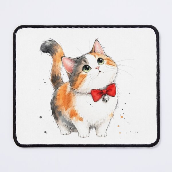 Item preview, Cute Calico Cat with Red Bow | Curious Kitten Watercolor Illustration designed and sold by Natalia-Vlad.