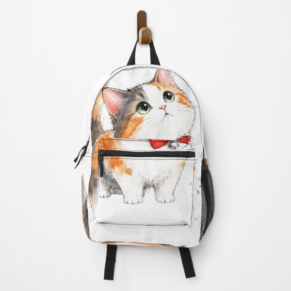 Item preview, Cute Calico Cat with Red Bow | Curious Kitten Watercolor Illustration designed and sold by Natalia-Vlad.
