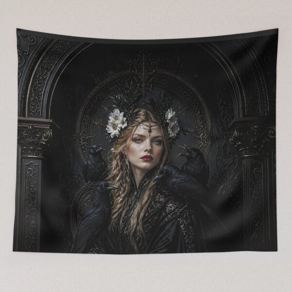 Item preview, Mystical Gothic Portrait of a Woman with Ravens and Flowers 6 designed and sold by Lucia Amaris Art.