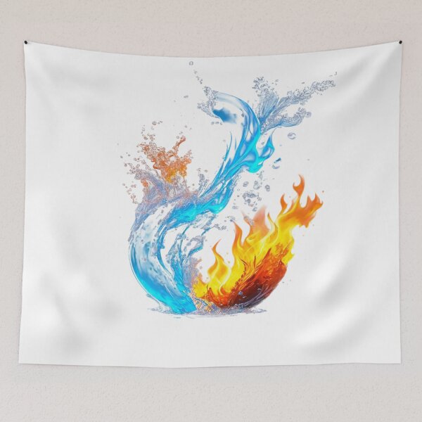 Item preview, The Eternal Ballet of Opposites, Dance of the Elements: Fire and Water in Collision - Dynamic 3D Art of Flames and Splashes designed and sold by RAYBIL.