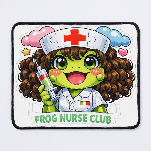 Item preview, Frog Nurse Club – Brown-Haired Frog Nurse with Green Eyes designed and sold by ARTERAMIX.