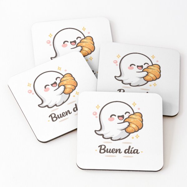 Item preview, Buen Día Cute Ghost with Croissant | Kawaii Spanish Breakfast Sticker designed and sold by BlackBoneArt.