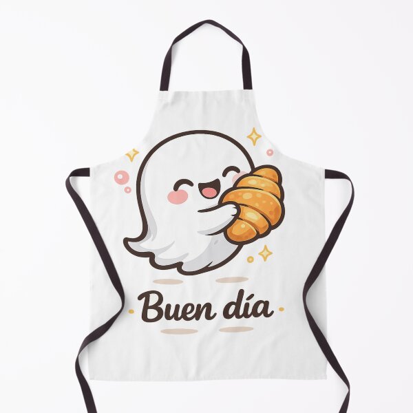 Item preview, Buen Día Cute Ghost with Croissant | Kawaii Spanish Breakfast Sticker designed and sold by BlackBoneArt.