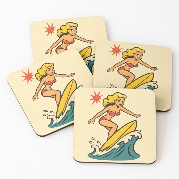 Item preview, Retro Pin-Up Surfer Riding a Golden Wave designed and sold by Victor Shadehorn.