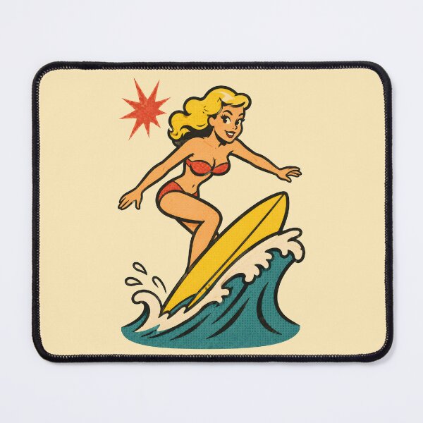 Item preview, Retro Pin-Up Surfer Riding a Golden Wave designed and sold by Victor Shadehorn.