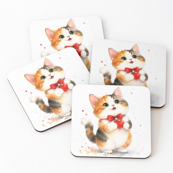Item preview, Calico Kitten in Love with Heart | Valentine's Day Watercolor Illustration designed and sold by Natalia-Vlad.