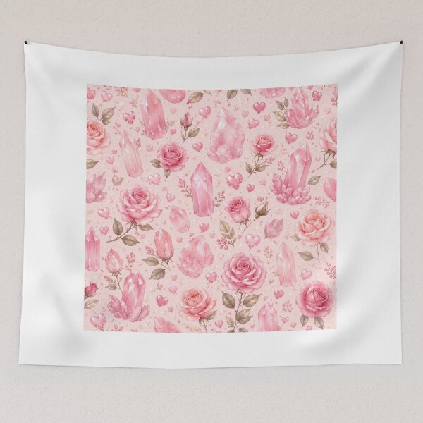 Item preview, :Pink Rose Quartz Crystals & Roses Seamless Pattern designed and sold by Moonlight Studio.