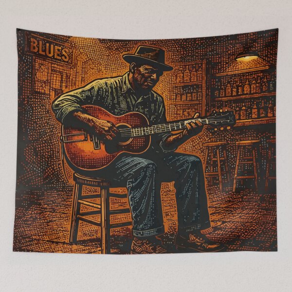 Item preview, Lonely Guitarist in Warm Bar Light – Blues Illustration designed and sold by zoliartdesign.