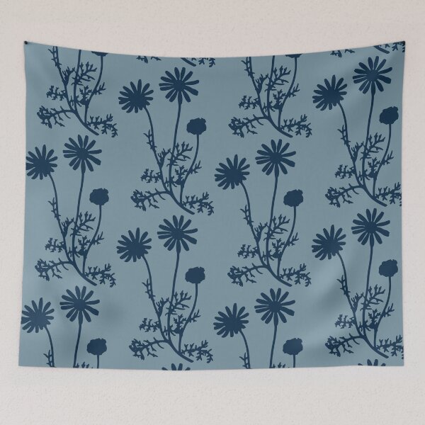 Item preview, Floral Botanical Wild Daisies Pattern in Dusty Blue designed and sold by kierkegaard.