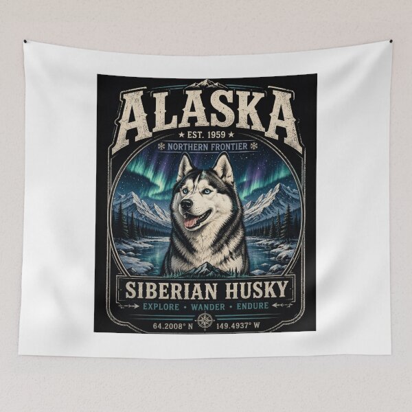 Item preview, Alaska Northern Frontier  Siberian Husky Adventure  Vintage National Park Camping Dog T-Shirt designed and sold by TeeVibeHaus.