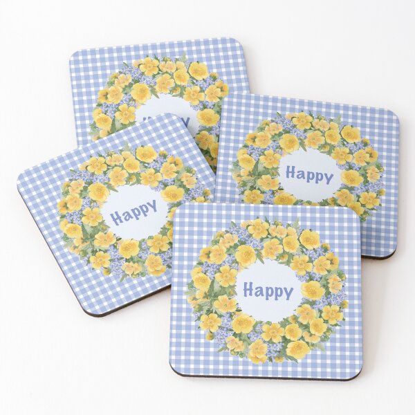 Item preview, Buttercups & Forget-Me-Nots Gingham Happy Print designed and sold by GabrielleStudio.