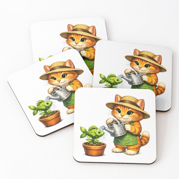 Item preview, Orange Tabby Gardener Watering a Fish Plant designed and sold by builtforyou.