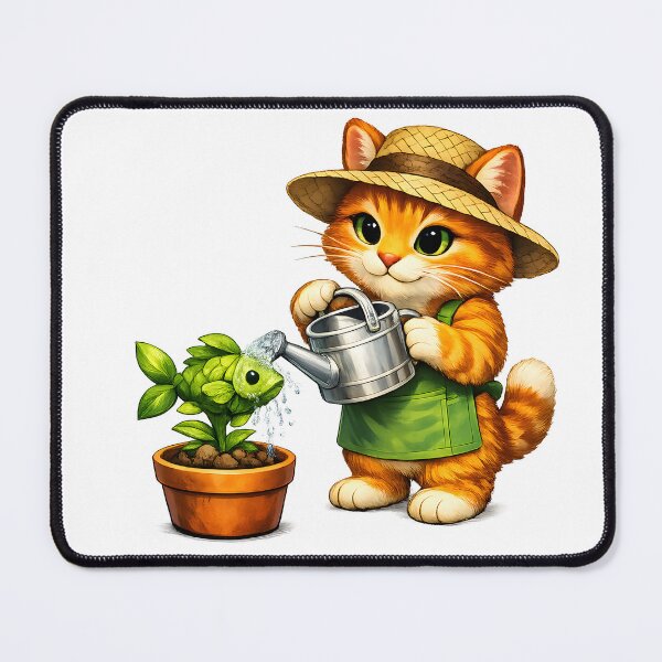 Item preview, Orange Tabby Gardener Watering a Fish Plant designed and sold by builtforyou.