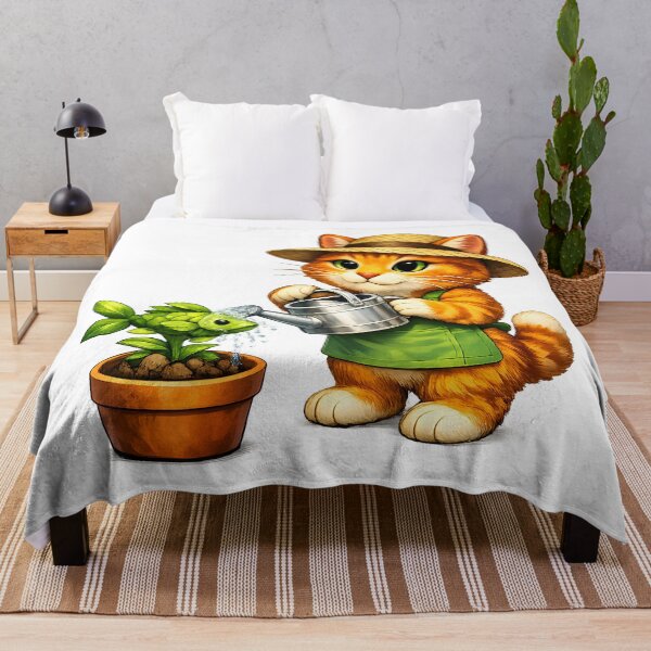 Item preview, Orange Tabby Gardener Watering a Fish Plant designed and sold by builtforyou.