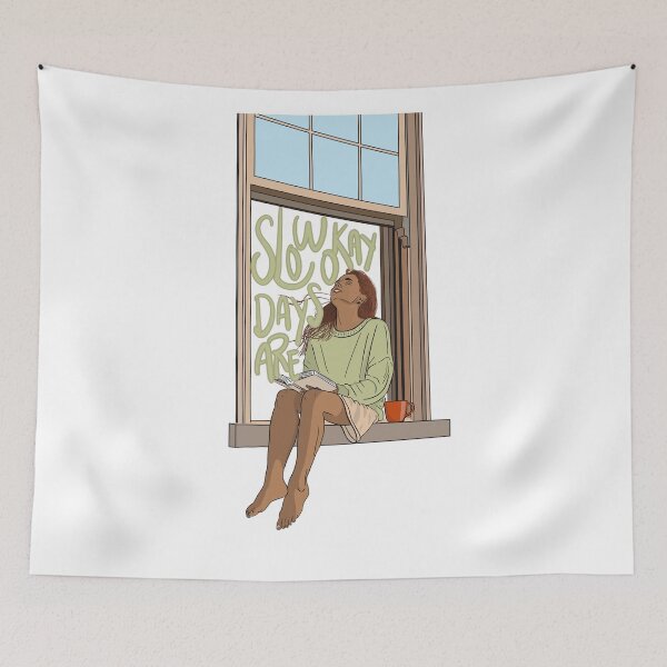 Item preview, Slow Days Are Okay | Cozy Reader & Slow Living Aesthetic Illustration designed and sold by ByAnaCarvajal.