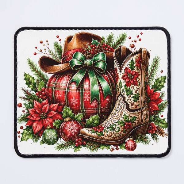 Item preview, western christmas - Festive holiday still life with cowboy boot designed and sold by Steele-Art.
