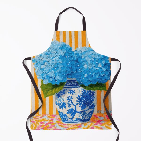 Item preview, Blue hydrangea on orange cabana stripes designed and sold by SophieClimaArt.