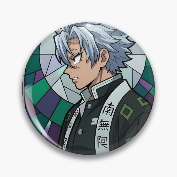 Item preview, Sanemi Shinazugawa Demon Slayer Teal Ornate Stained Glass designed and sold by mildaclairmo.