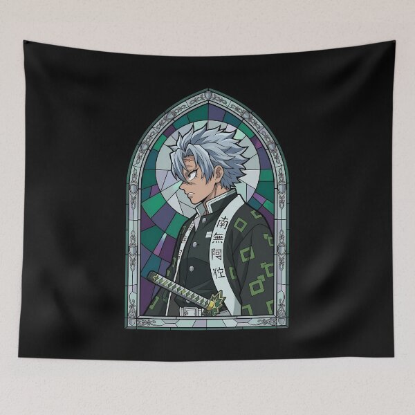 Item preview, Sanemi Shinazugawa Demon Slayer Teal Ornate Stained Glass designed and sold by mildaclairmo.