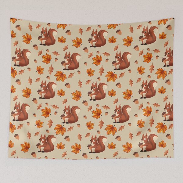 Item preview, Pattern of squirrel, acorns and autumn leaves designed and sold by tornasolhaze.