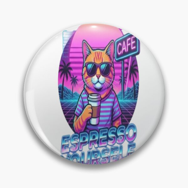 Item preview, Retro Synthwave Cat Coffee - Espresso Yourself designed and sold by Kreativio.