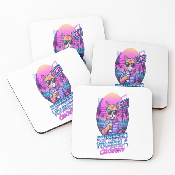 Item preview, Retro Synthwave Cat Coffee - Espresso Yourself designed and sold by Kreativio.
