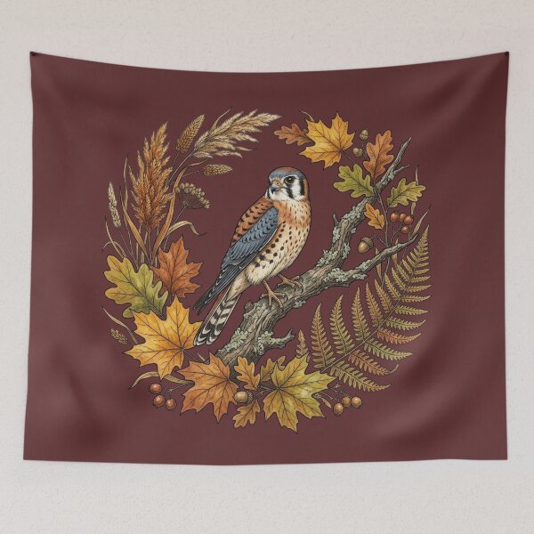 Item preview, American Kestrel Autumn Foliage Nature Design designed and sold by BirdsnStuff.