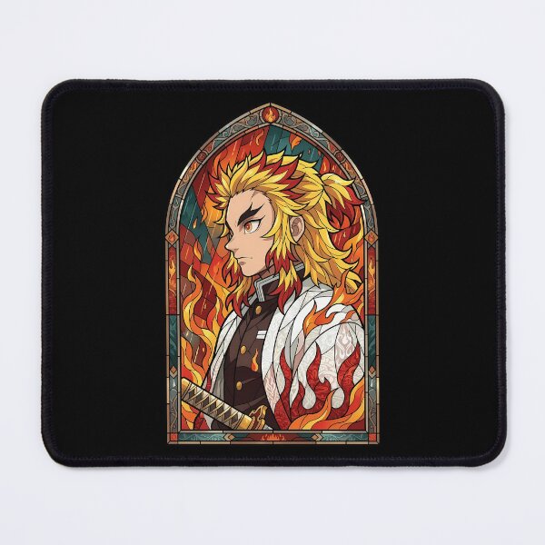 Item preview, Kyojuro Rengoku Demon Slayer Rain and Flame Stained Glass designed and sold by mildaclairmo.