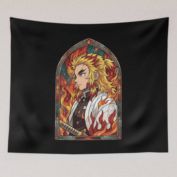 Item preview, Kyojuro Rengoku Demon Slayer Rain and Flame Stained Glass designed and sold by mildaclairmo.