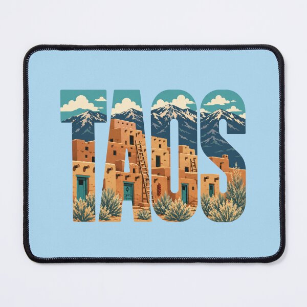 Item preview, Taos New Mexico Typography – Southwestern Pueblo Mountain Art designed and sold by SimplyJasper.