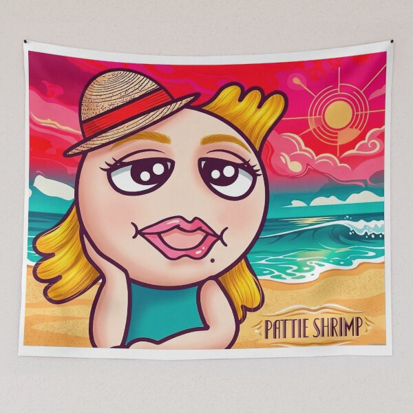 Item preview, Pattie Shrimp Princess of the Shrimp Kingdom Summer Vibe Aesthetic Retro Beach Surreal Art designed and sold by Japan Cyberpunk Universe & Surreal Characters.