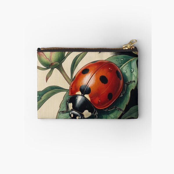 Item preview, Vibrant Red Ladybug on Delicate Leaves Traditional Chinese Brush Painting designed and sold by OddlySticky.