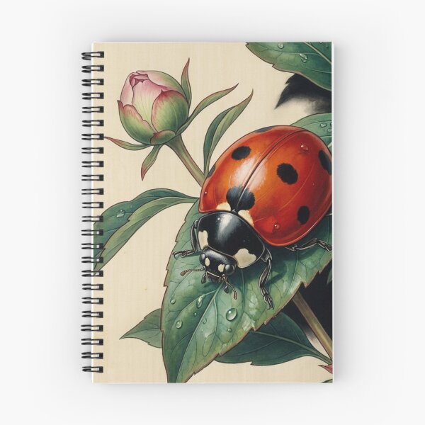 Item preview, Vibrant Red Ladybug on Delicate Leaves Traditional Chinese Brush Painting designed and sold by OddlySticky.