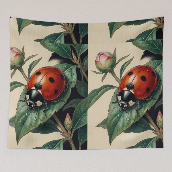 Item preview, Vibrant Red Ladybug on Delicate Leaves Traditional Chinese Brush Painting designed and sold by OddlySticky.