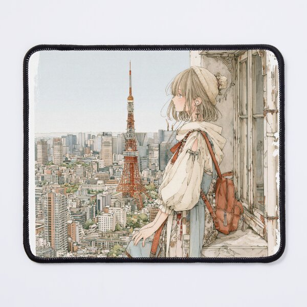 Item preview, Anime Girl Overlooking Tokyo Tower designed and sold by SakuraFesta.