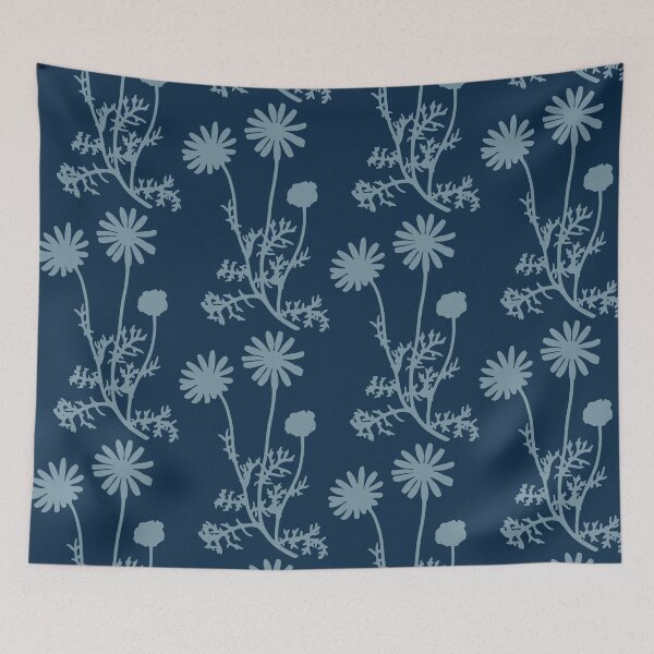Item preview, Floral Botanical Wild Daisies Pattern in Dark and Dusty Blue designed and sold by kierkegaard.