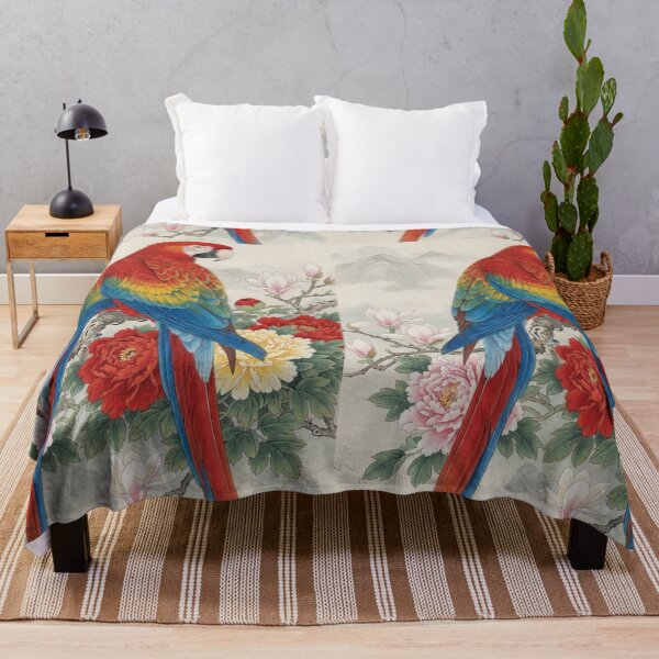 Item preview, Vibrant Parrot Perched on Branch Traditional Chinese Brush Painting designed and sold by OddlySticky.