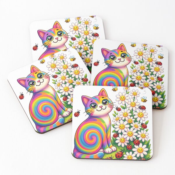 Item preview, Psychedelic Rainbow Cat Among Happy Daisies designed and sold by mimiartes.